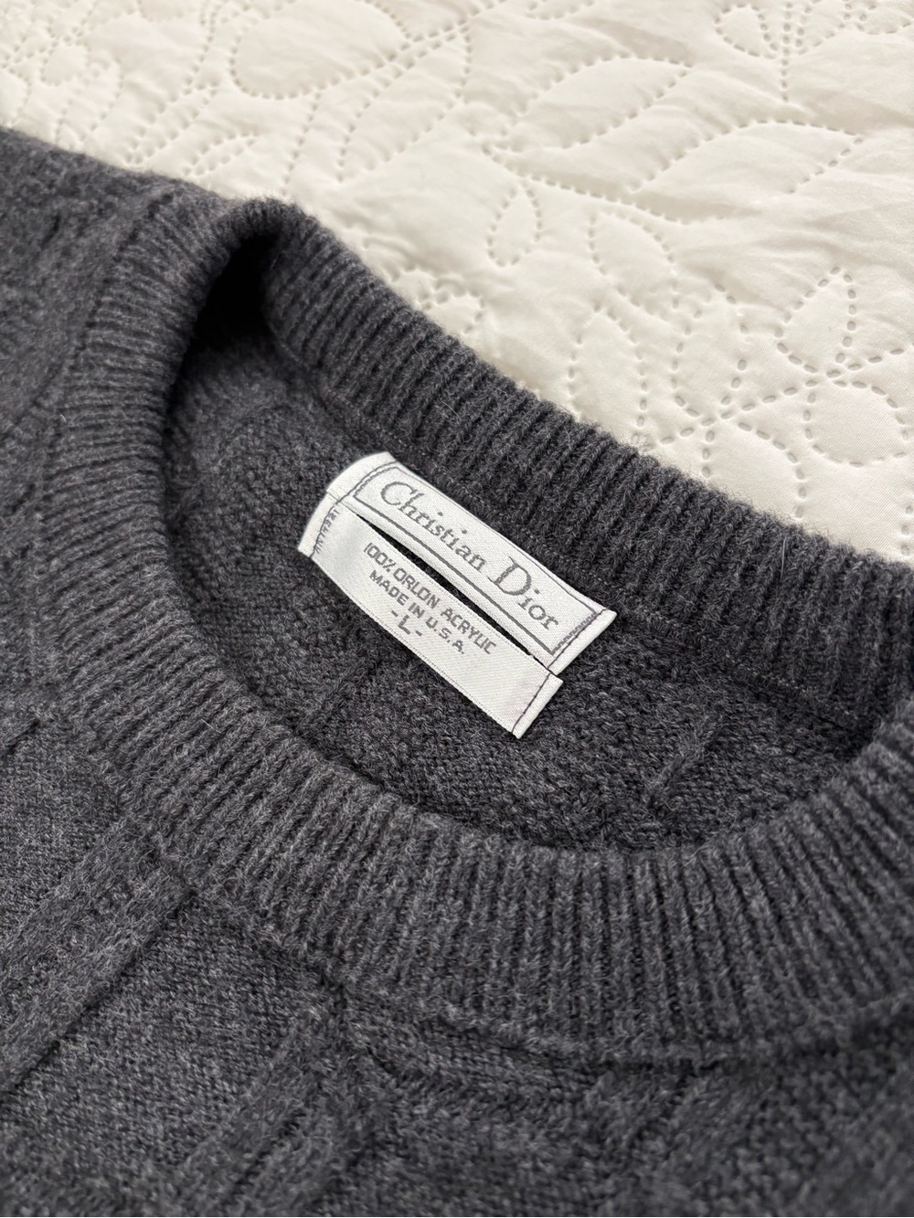 Vintage Christian Dior Monsieur Sweater Mens L Gray Cable Knit USA - Picture 3 of 6